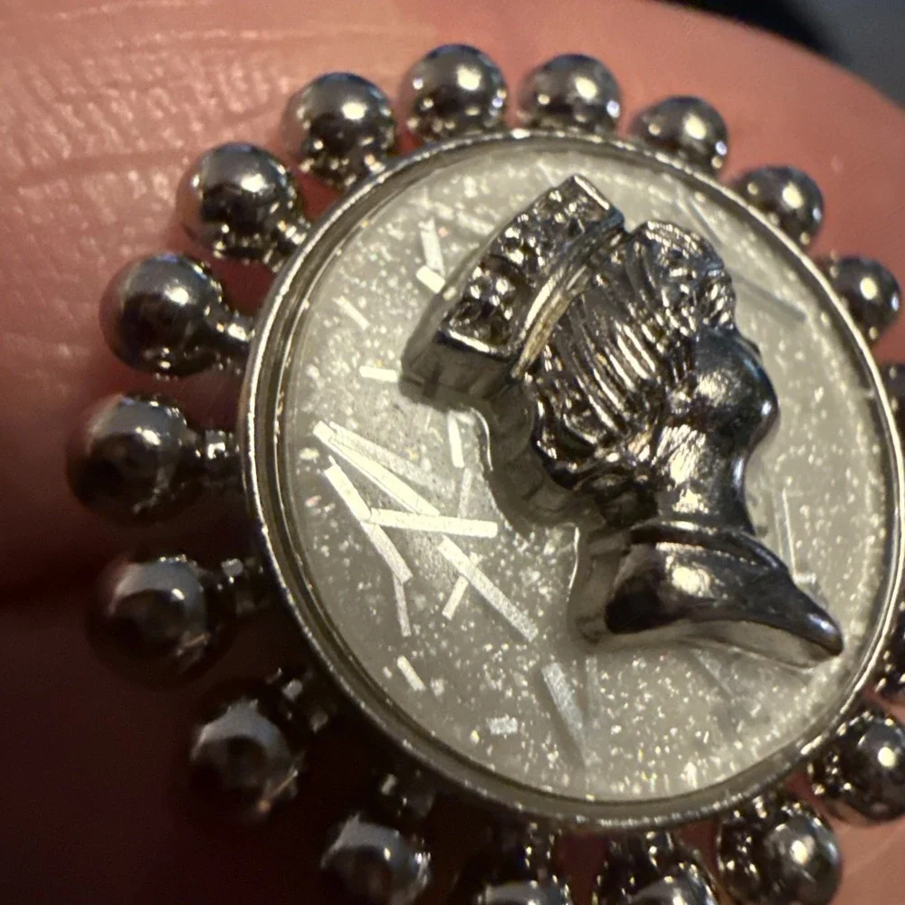 Kramer Of New York Vintage Button Silver Metal Mother of Pearl - Rare - Last One